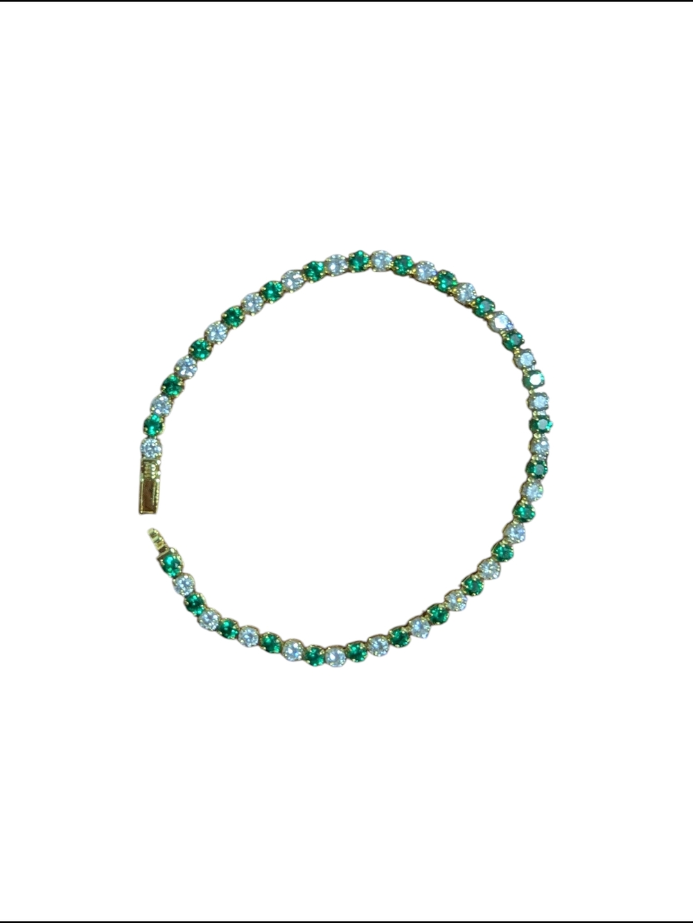 Gold Tone CZ Green & Clear Tennis Bracelet